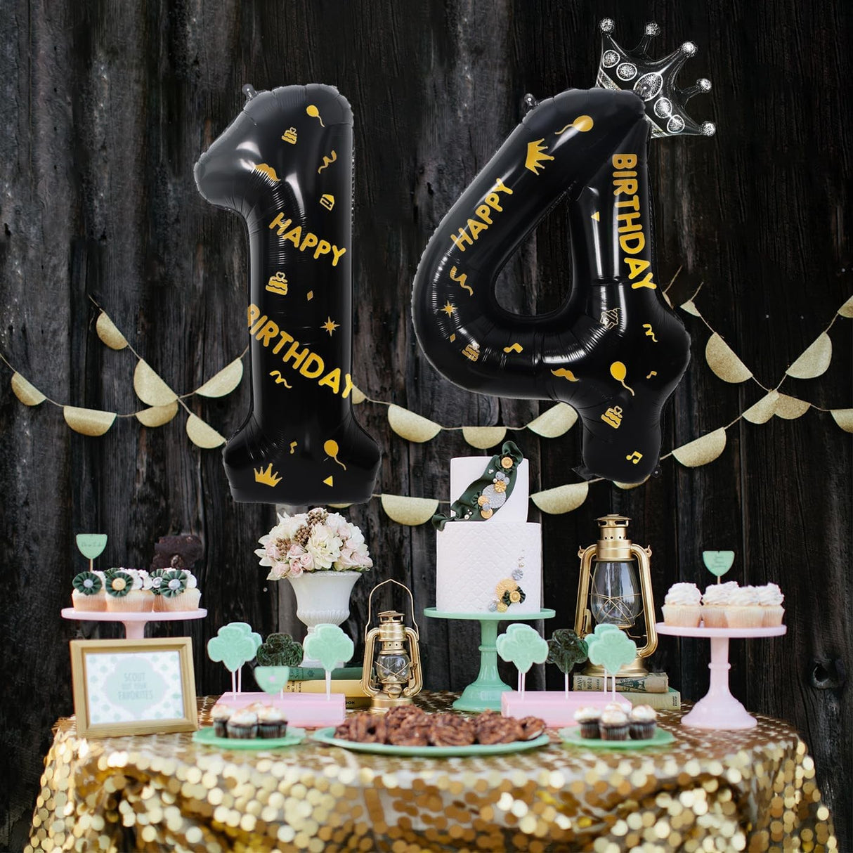 Balon din Folie Metalizata Vivimall, Figurina Cifra, Scris Happy Birthday, Tema Aniversare 100 cm, Ambalaj Individual, Pai inclus, Umflare cu Aer sau Heliu, Negru, Cifra 4 - vivimall.ro