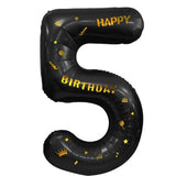 Balon din Folie Metalizata Vivimall, Figurina Cifra, Scris Happy Birthday, Tema Aniversare 100 cm, Ambalaj Individual, Pai inclus, Umflare cu Aer sau Heliu, Negru, Cifra 5 - vivimall.ro