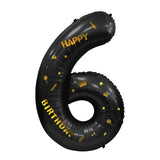 Balon din Folie Metalizata Vivimall, Figurina Cifra, Scris Happy Birthday, Tema Aniversare 100 cm, Ambalaj Individual, Pai inclus, Umflare cu Aer sau Heliu, Negru, Cifra 6 - vivimall.ro