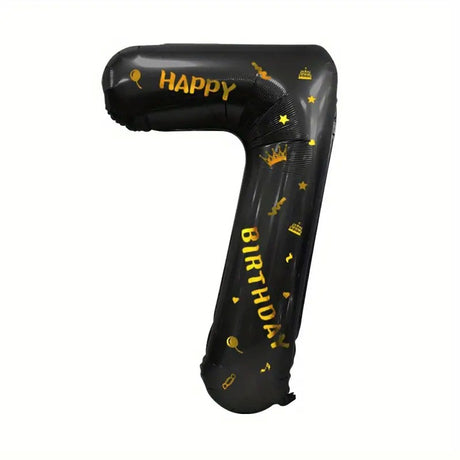 Balon din Folie Metalizata Vivimall, Figurina Cifra, Scris Happy Birthday, Tema Aniversare 100 cm, Ambalaj Individual, Pai inclus, Umflare cu Aer sau Heliu, Negru, Cifra 7 - vivimall.ro