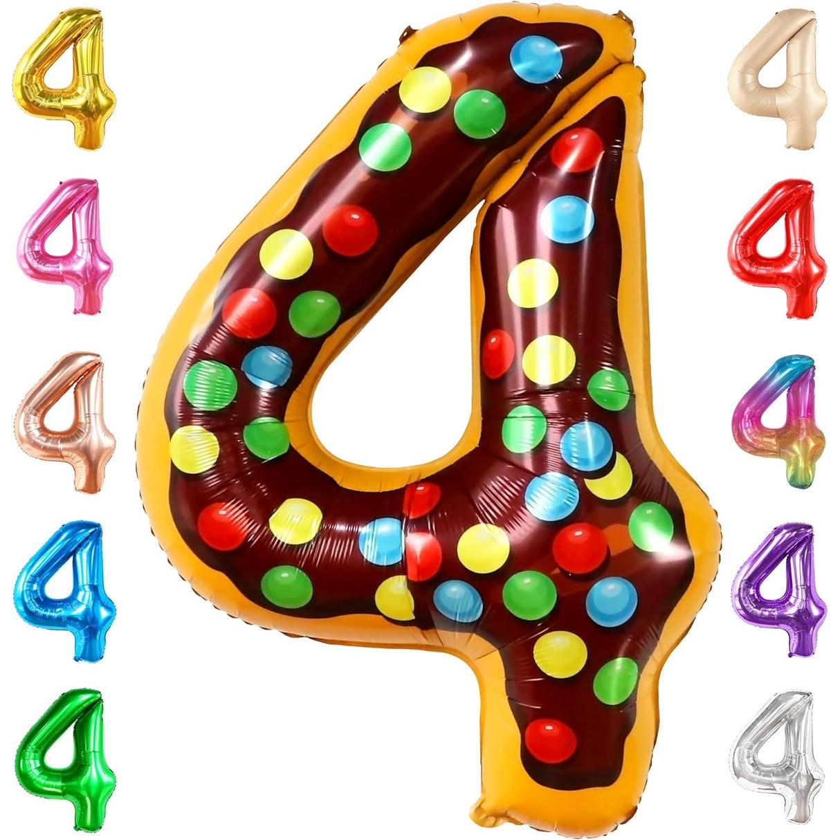 Balon Din Folie Metalizata Figurina Cifra, Imprimeu Gogosi, Tema Aniversare 100 Cm, Ambalaj Individual, Pai Inclus, Umflare Cu Aer Sau Heliu, Cifra 4 - vivimall.ro