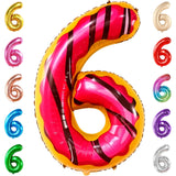 Balon din Folie Metalizata Vivimall, Figurina Cifra, Imprimeu Gogosi, Tema Aniversare 100 cm, Ambalaj Individual, Pai inclus, Umflare cu Aer sau Heliu, Multicolor, Cifra 6 - vivimall.ro