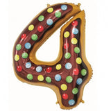 Balon din Folie Metalizata Vivimall, Figurina Cifra, Imprimeu Gogosi, Tema Aniversare 100 cm, Ambalaj Individual, Pai inclus, Umflare cu Aer sau Heliu, Multicolor, Cifra 4 - vivimall.ro