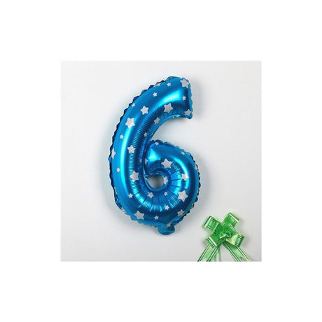 Balon din Folie Metalizata Vivimall, Figurina Cifra, Imprimeu Stele, Tema Aniversare 80 cm, Ambalaj Individual, Pai inclus, Umflare cu Aer sau Heliu, Albastru, Cifra 6 - vivimall.ro