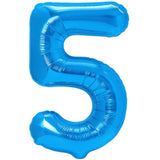 Balon din folie metalizata, Vivimall, Balon aniversar, 40 cm, Albastru, Ambalaj Individual, Pai inclus, Cifra 5 - vivimall.ro