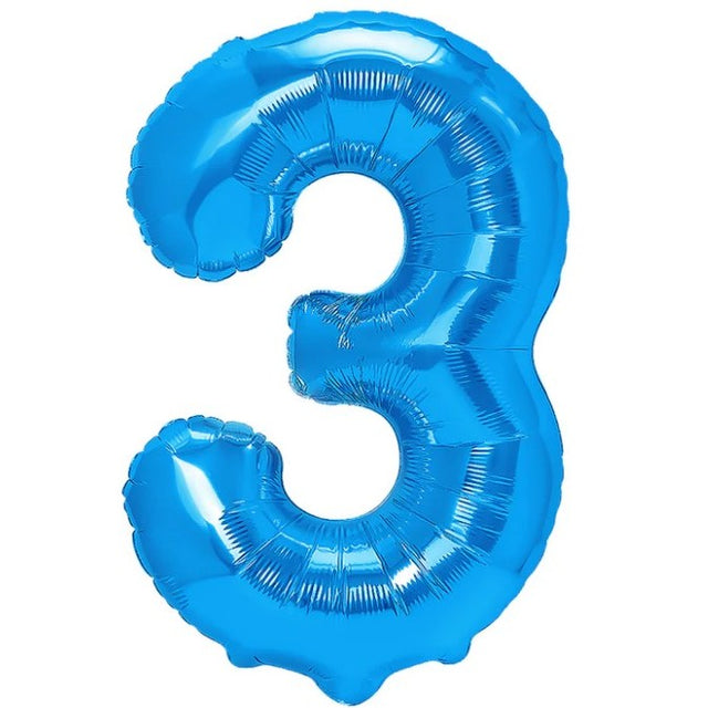 Balon din Folie Metalizata Vivimall, Figurina Cifra, Tema Aniversare 40 cm, Ambalaj Individual, Pai inclus, Umflare cu Aer sau Heliu, Albastru, Cifra 3 - vivimall.ro