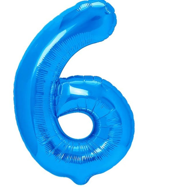 Balon din Folie Metalizata Vivimall, Figurina Cifra, Tema Aniversare 80 cm, Ambalaj Individual, Pai inclus, Umflare cu Aer sau Heliu, Albastru, Cifra 6 - vivimall.ro