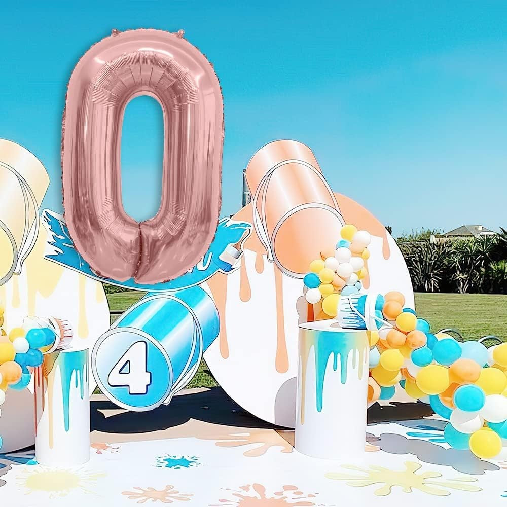 Balon din Folie Metalizata Vivimall, Figurina Cifra, Tema Aniversare 80 cm, Ambalaj Individual, Pai inclus, Umflare cu Aer sau Heliu, Rose, Cifra 0 - vivimall.ro