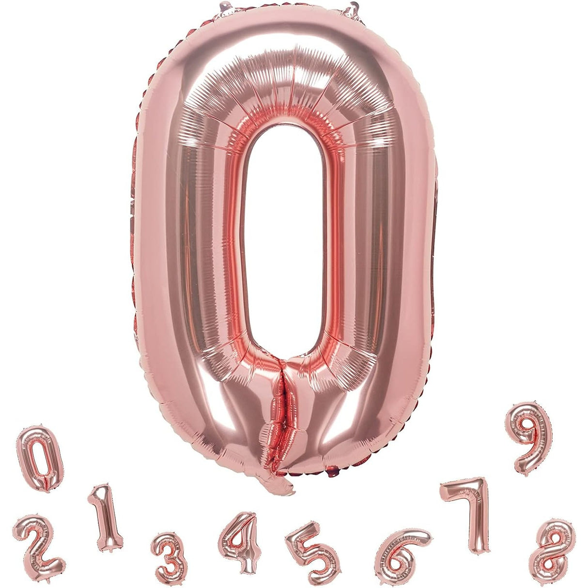 Balon din Folie Metalizata Vivimall, Figurina Cifra, Tema Aniversare 80 cm, Ambalaj Individual, Pai inclus, Umflare cu Aer sau Heliu, Rose, Cifra 0 - vivimall.ro