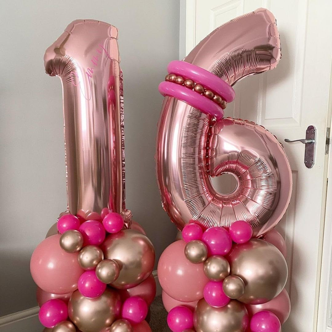 Balon Din Folie Metalizata Figurina Cifra, Tema Aniversare 80 Cm, Ambalaj Individual, Pai Inclus, Umflare Cu Aer Sau Heliu, Rose, Cifra 1 - vivimall.ro
