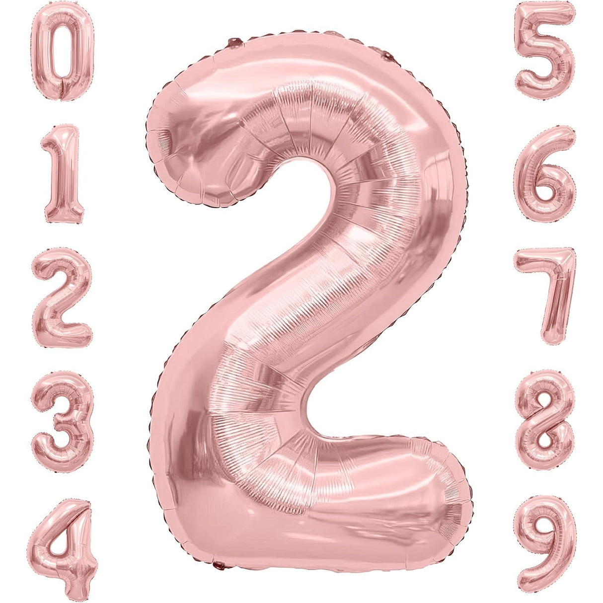 Balon Din Folie Metalizata Figurina Cifra, Tema Aniversare 80 Cm, Ambalaj Individual, Pai Inclus, Umflare Cu Aer Sau Heliu, Rose, Cifra 2 - vivimall.ro