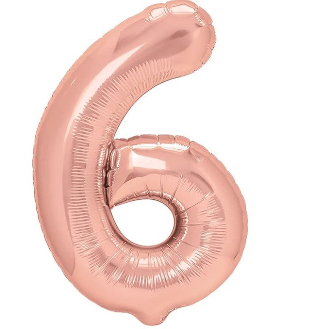 Balon din Folie Metalizata Vivimall, Figurina Cifra, Tema Aniversare 80 cm, Ambalaj Individual, Pai inclus, Umflare cu Aer sau Heliu, Rose, Cifra 6 - vivimall.ro