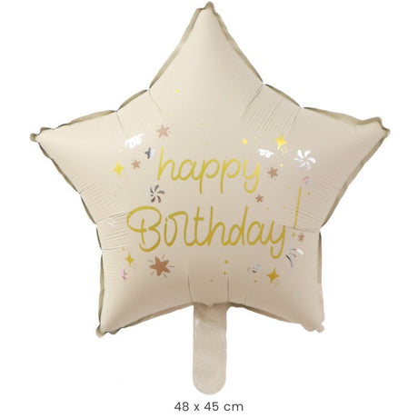 Balon din Folie Metalizata, Vivimall, Figurina Animata, Model Stea, 45 cm, Ambalaj Individual, Pai Inclus, Umflare cu Aer sau Heliu, Bej - vivimall.ro