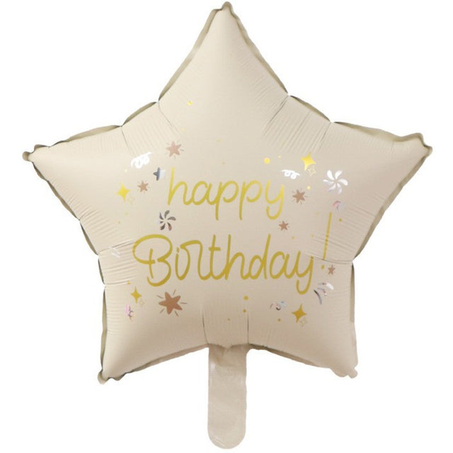 Balon din Folie Metalizata, Vivimall, Figurina Animata, Model Stea, 45 cm, Ambalaj Individual, Pai Inclus, Umflare cu Aer sau Heliu, Bej - vivimall.ro