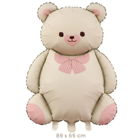 Balon din Folie Metalizata, Vivimall, Figurina Animata, Model Ursulet, 89 x 65 cm, Ambalaj Individual, Pai Inclus, Umflare cu Aer sau Heliu, Bej Sampanie - vivimall.ro