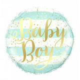 Balon din Folie Metalizata, Vivimall, Figurina Cerc, Model Baby Boy, Tematica Gender Reveal, 45 cm, Ambalaj Individual, Pai Inclus, Umflare cu Aer sau Heliu, Albastru - vivimall.ro
