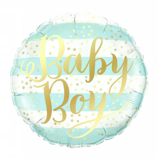 Balon din Folie Metalizata, Vivimall, Figurina Cerc, Model Baby Boy, Tematica Gender Reveal, 45 cm, Ambalaj Individual, Pai Inclus, Umflare cu Aer sau Heliu, Albastru - vivimall.ro
