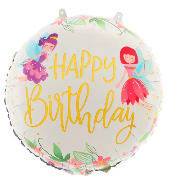 Balon din Folie Metalizata, Vivimall, Figurina Cerc, Model Happy Birthday cu Zane, Tematica Aniversare, 45 cm, Ambalaj Individual, Pai Inclus, Umflare cu Aer sau Heliu, Multicolor - vivimall.ro
