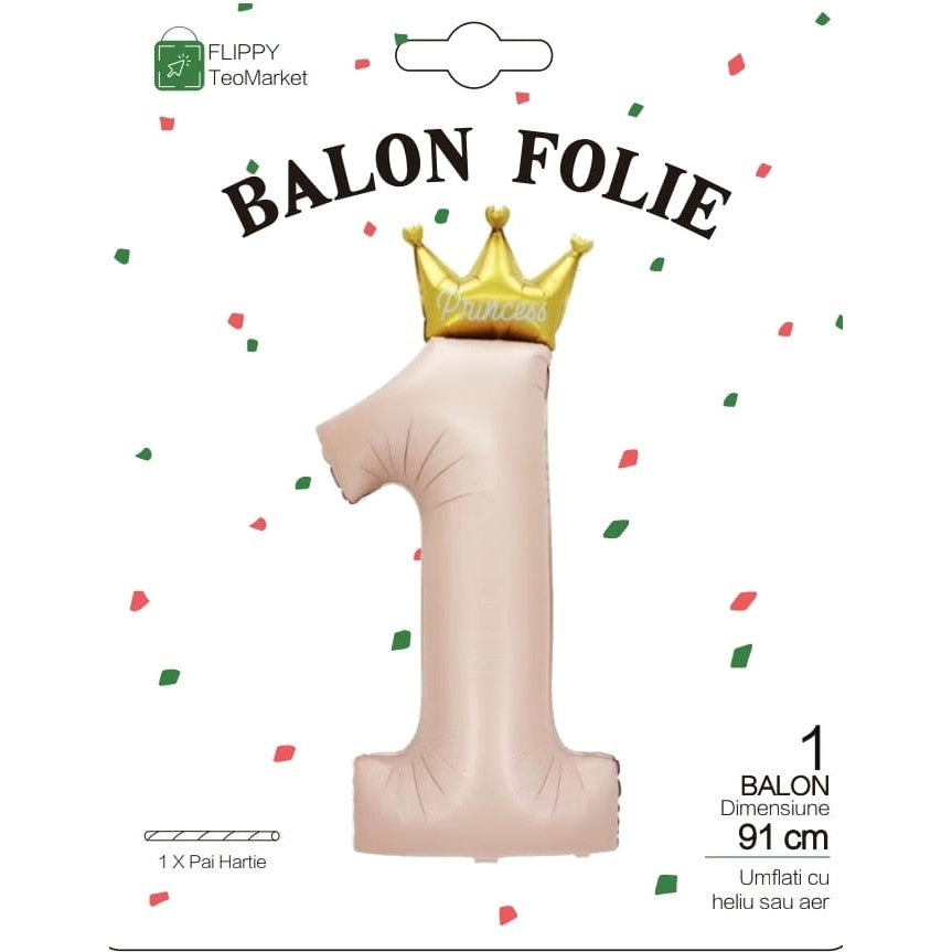 Balon Din Folie Metalizata, Figurina Cifra 1, 91 Cm, Ambalaj Individual, Pai Inclus, Umflare Cu Aer Sau Heliu - vivimall.ro