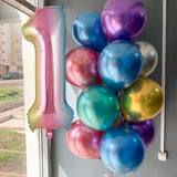 Balon din Folie Metalizata Vivimall, Figurina Cifra Gradient, Tema Aniversare 40 cm, Ambalaj Individual, Pai inclus, Umflare cu Aer sau Heliu, Multicolor, Cifra 1 - vivimall.ro
