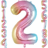 Balon din Folie Metalizata Vivimall, Figurina Cifra Gradient, Tema Aniversare 40 cm, Ambalaj Individual, Pai inclus, Umflare cu Aer sau Heliu, Multicolor, Cifra 2 - vivimall.ro