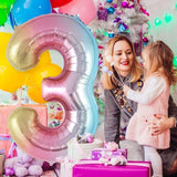 Balon din Folie Metalizata Vivimall, Figurina Cifra Gradient, Tema Aniversare 40 cm, Ambalaj Individual, Pai inclus, Umflare cu Aer sau Heliu, Multicolor, Cifra 3 - vivimall.ro