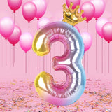 Balon Din Folie Metalizata, Figurina Cifra Gradient, Tema Aniversare 80 Cm, Ambalaj Individual, Pai Inclus, Umflare Cu Aer Sau Heliu, Coronita, Cifra 3 - vivimall.ro