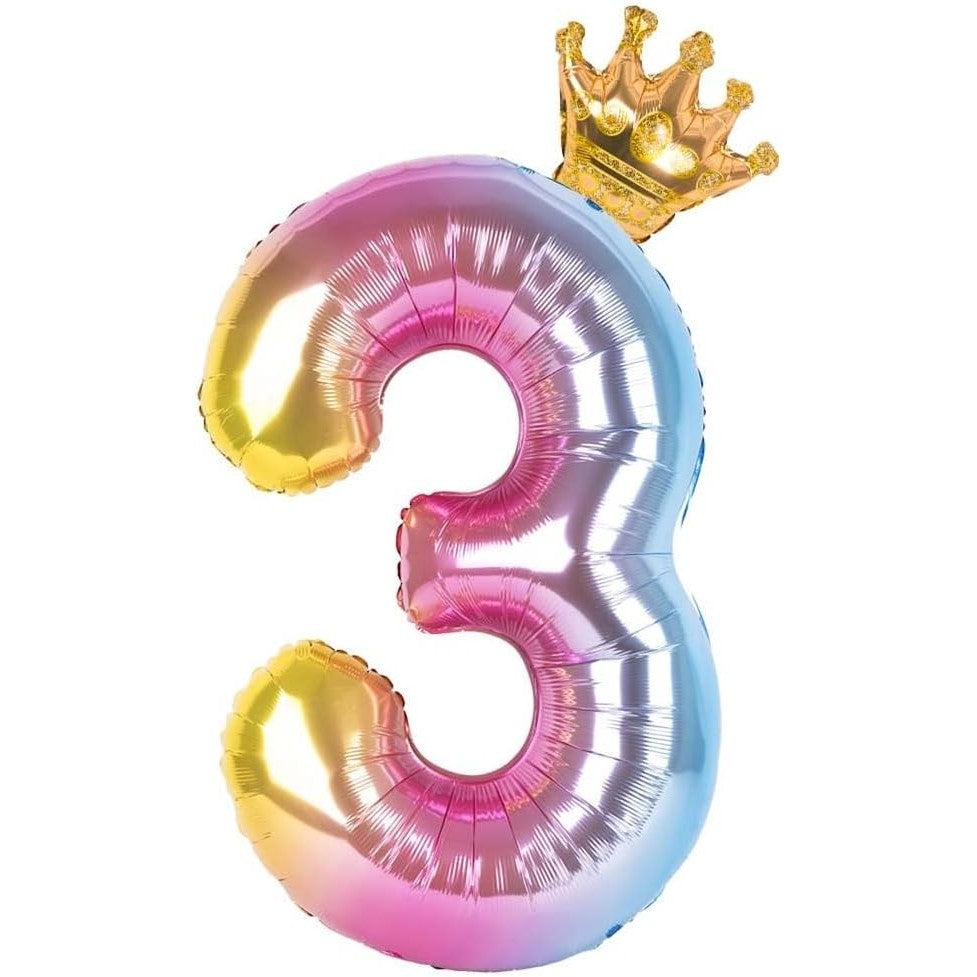 Balon Din Folie Metalizata, Figurina Cifra Gradient, Tema Aniversare 80 Cm, Ambalaj Individual, Pai Inclus, Umflare Cu Aer Sau Heliu, Coronita, Cifra 3 - vivimall.ro