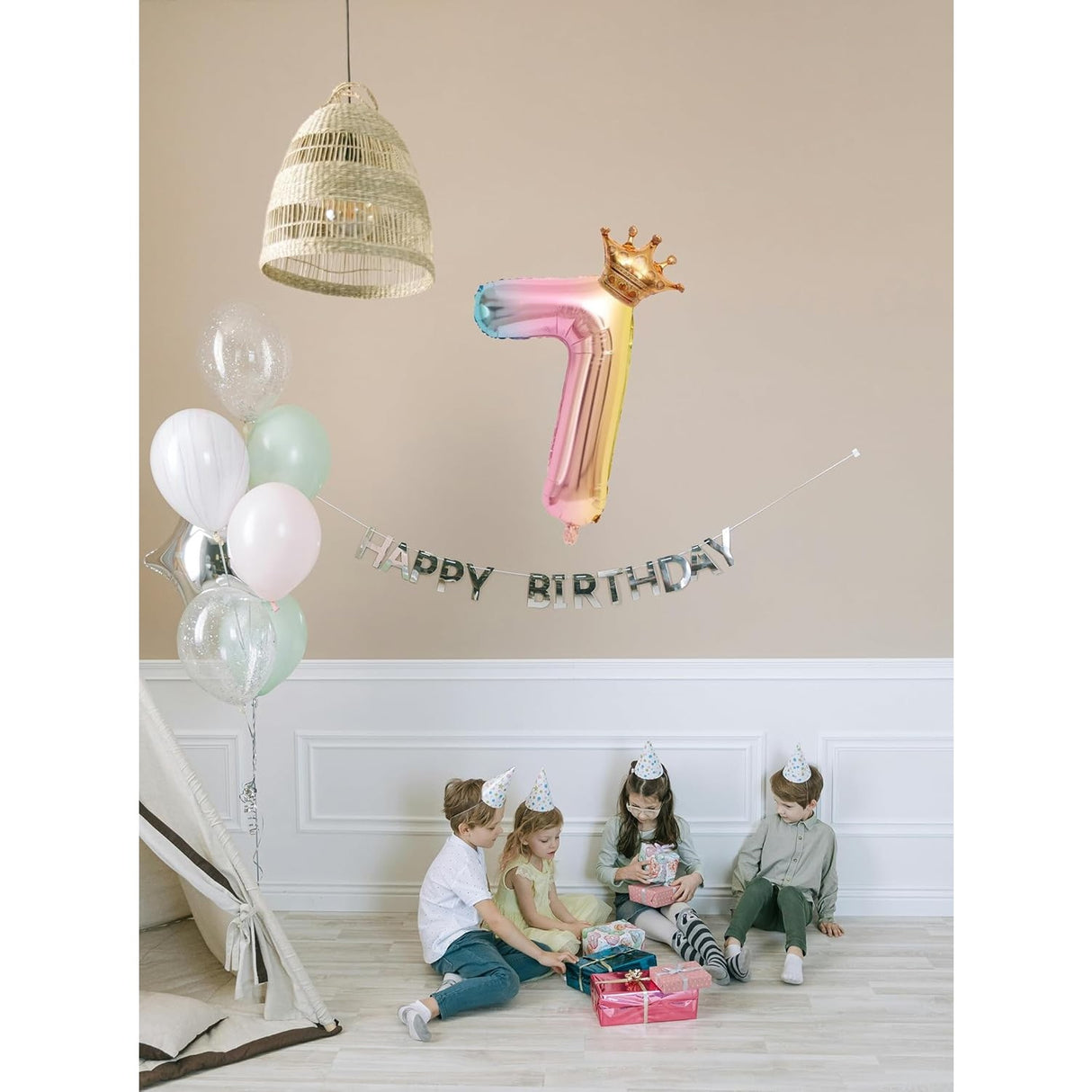 Balon Din Folie Metalizata, Figurina Cifra Gradient, Tema Aniversare 80 Cm, Ambalaj Individual, Pai Inclus, Umflare Cu Aer Sau Heliu, Coronita, Cifra 7 - vivimall.ro