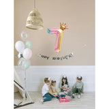 Balon din Folie Metalizata, Vivimall, Figurina Cifra Gradient, Tema Aniversare 80 cm, Ambalaj Individual, Pai inclus, Umflare cu Aer sau Heliu, Coronita, Cifra 7 - vivimall.ro