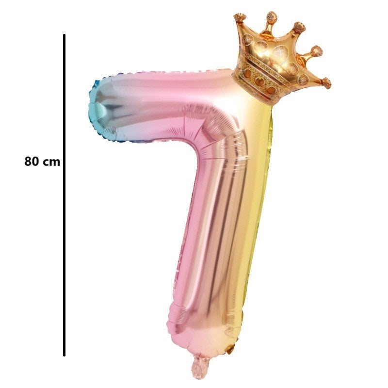 Balon Din Folie Metalizata, Figurina Cifra Gradient, Tema Aniversare 80 Cm, Ambalaj Individual, Pai Inclus, Umflare Cu Aer Sau Heliu, Coronita, Cifra 7 - vivimall.ro