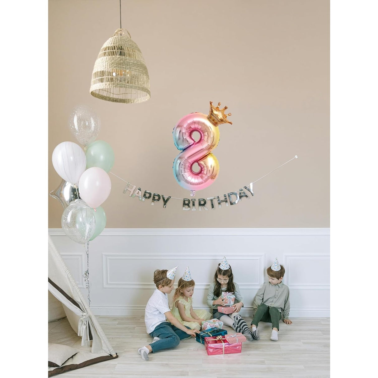 Balon Din Folie Metalizata, Figurina Cifra Gradient, Tema Aniversare 80 Cm, Ambalaj Individual, Pai Inclus, Umflare Cu Aer Sau Heliu, Coronita, Cifra 8 - vivimall.ro