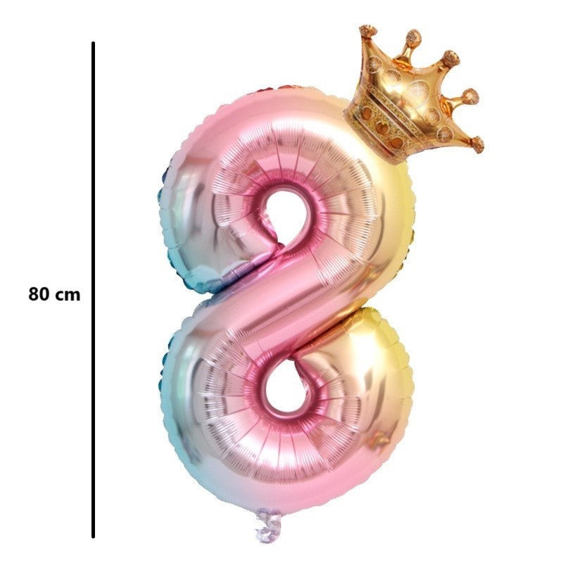 Balon Din Folie Metalizata, Figurina Cifra Gradient, Tema Aniversare 80 Cm, Ambalaj Individual, Pai Inclus, Umflare Cu Aer Sau Heliu, Coronita, Cifra 8 - vivimall.ro