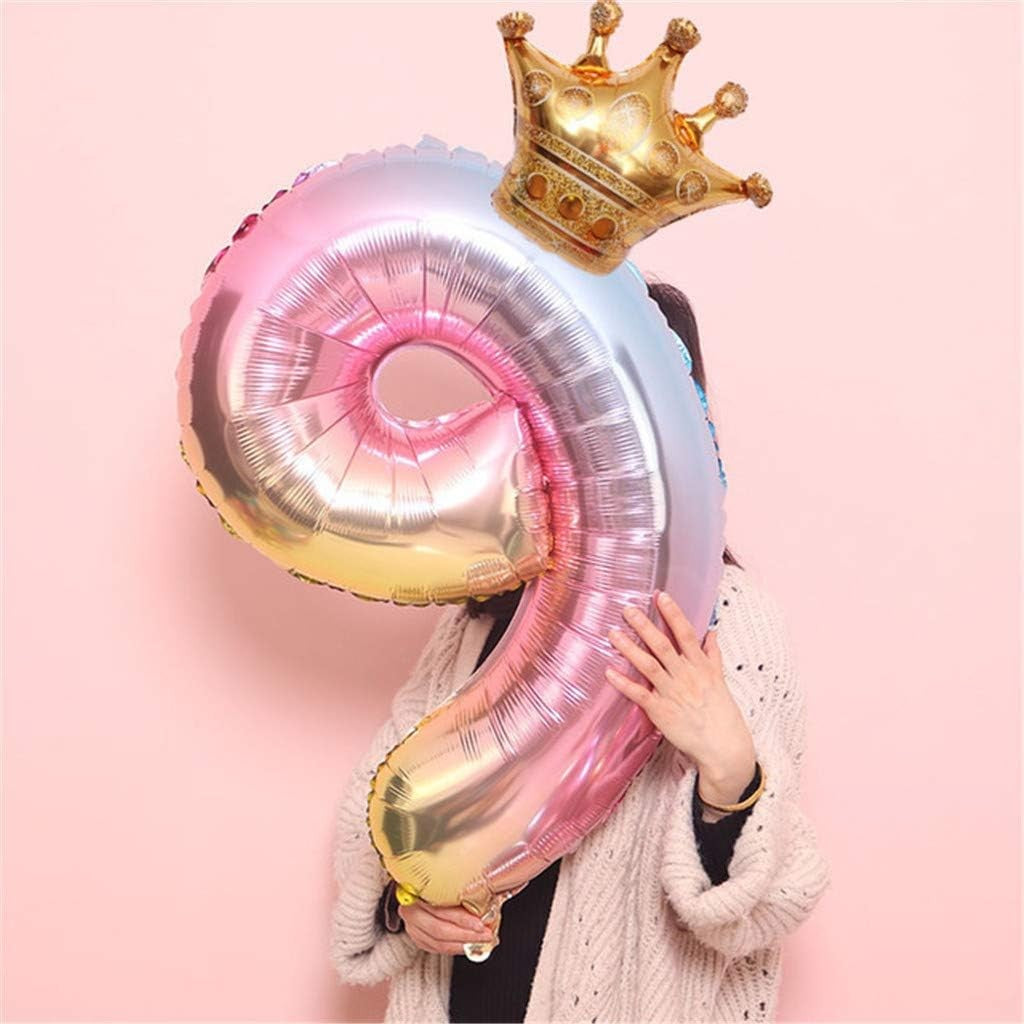 Balon Din Folie Metalizata, Figurina Cifra Gradient, Tema Aniversare 80 Cm, Ambalaj Individual, Pai Inclus, Umflare Cu Aer Sau Heliu, Coronita, Cifra 9 - vivimall.ro