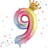 Balon Din Folie Metalizata, Figurina Cifra Gradient, Tema Aniversare 80 Cm, Ambalaj Individual, Pai Inclus, Umflare Cu Aer Sau Heliu, Coronita, Cifra 9 - vivimall.ro