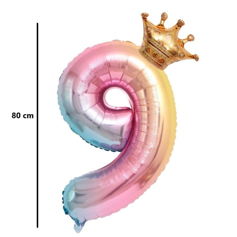 Balon Din Folie Metalizata, Figurina Cifra Gradient, Tema Aniversare 80 Cm, Ambalaj Individual, Pai Inclus, Umflare Cu Aer Sau Heliu, Coronita, Cifra 9 - vivimall.ro