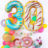 Balon din Folie Metalizata Vivimall, Figurina Cifra, Imprimeu Gogosi, Tema Aniversare 100 cm, Ambalaj Individual, Pai inclus, Umflare cu Aer sau Heliu, Multicolor, Cifra 3 - vivimall.ro