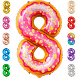 Balon din Folie Metalizata Vivimall, Figurina Cifra, Imprimeu Gogosi, Tema Aniversare 100 cm, Ambalaj Individual, Pai inclus, Umflare cu Aer sau Heliu, Multicolor, Cifra 8 - vivimall.ro