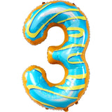 Balon din Folie Metalizata Vivimall, Figurina Cifra, Imprimeu Gogosi, Tema Aniversare 100 cm, Ambalaj Individual, Pai inclus, Umflare cu Aer sau Heliu, Multicolor, Cifra 3 - vivimall.ro