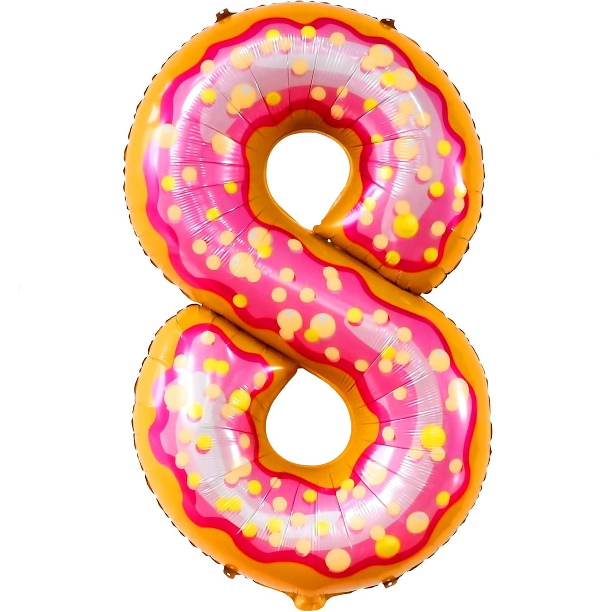 Balon din Folie Metalizata Vivimall, Figurina Cifra, Imprimeu Gogosi, Tema Aniversare 100 cm, Ambalaj Individual, Pai inclus, Umflare cu Aer sau Heliu, Multicolor, Cifra 8 - vivimall.ro