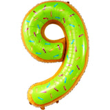 Balon din Folie Metalizata Vivimall, Figurina Cifra, Imprimeu Gogosi, Tema Aniversare 100 cm, Ambalaj Individual, Pai inclus, Umflare cu Aer sau Heliu, Multicolor, Cifra 9 - vivimall.ro