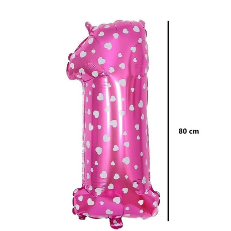 Balon Din Folie Metalizata Figurina Cifra, Imprimeu Inimi, Tema Aniversare 80 Cm, Ambalaj Individual, Pai Inclus, Umflare Cu Aer Sau Heliu, Cifra 1 - vivimall.ro
