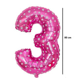 Balon din Folie Metalizata Vivimall, Figurina Cifra, Imprimeu Inimi, Tema Aniversare 80 cm, Ambalaj Individual, Pai inclus, Umflare cu Aer sau Heliu, Roz, Cifra 3 - vivimall.ro