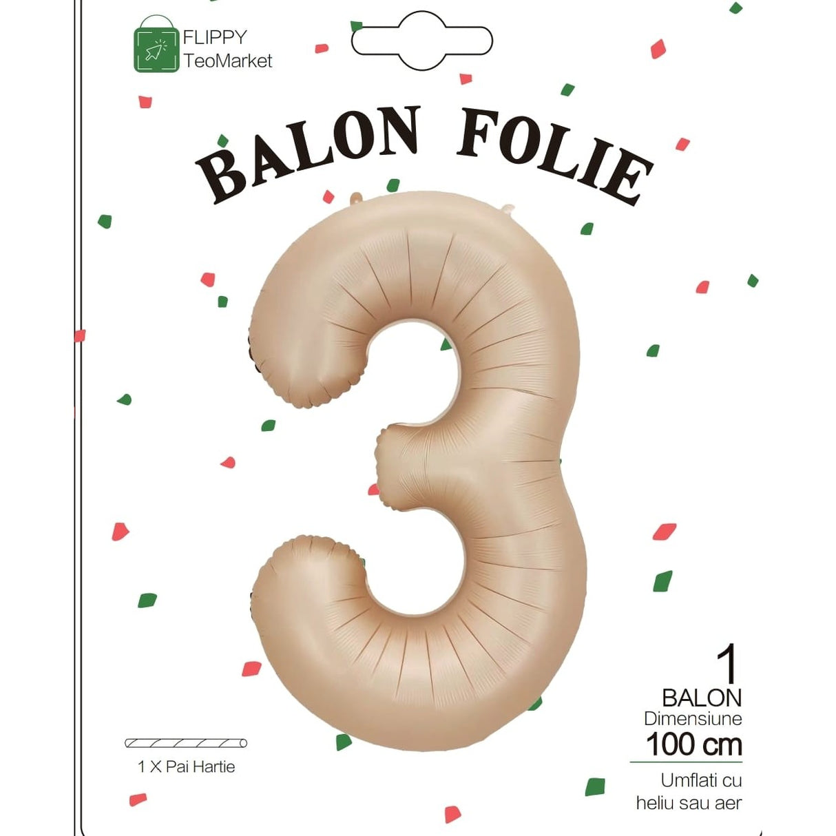 Balon Din Folie Metalizata, Figurina Cifra, Tema Aniversare 100 Cm, Ambalaj Individual, Pai Inclus, Umflare Cu Aer Sau Heliu, Crem - vivimall.ro