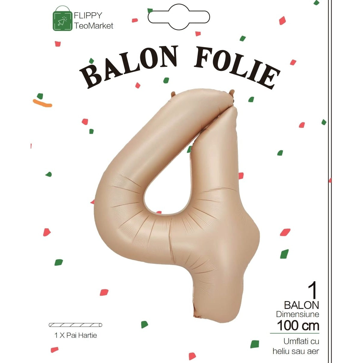 Balon Din Folie Metalizata, Figurina Cifra, Tema Aniversare 100 Cm, Ambalaj Individual, Pai Inclus, Umflare Cu Aer Sau Heliu, Crem - vivimall.ro