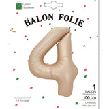 Balon Din Folie Metalizata, Figurina Cifra, Tema Aniversare 100 Cm, Ambalaj Individual, Pai Inclus, Umflare Cu Aer Sau Heliu, Crem - vivimall.ro