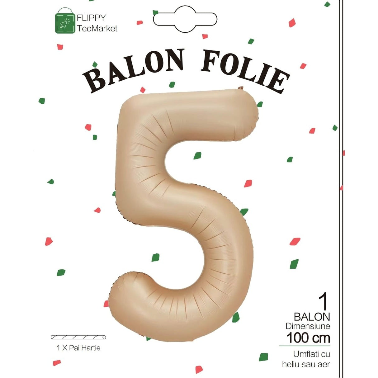 Balon Din Folie Metalizata, Figurina Cifra, Tema Aniversare 100 Cm, Ambalaj Individual, Pai Inclus, Umflare Cu Aer Sau Heliu, Crem
