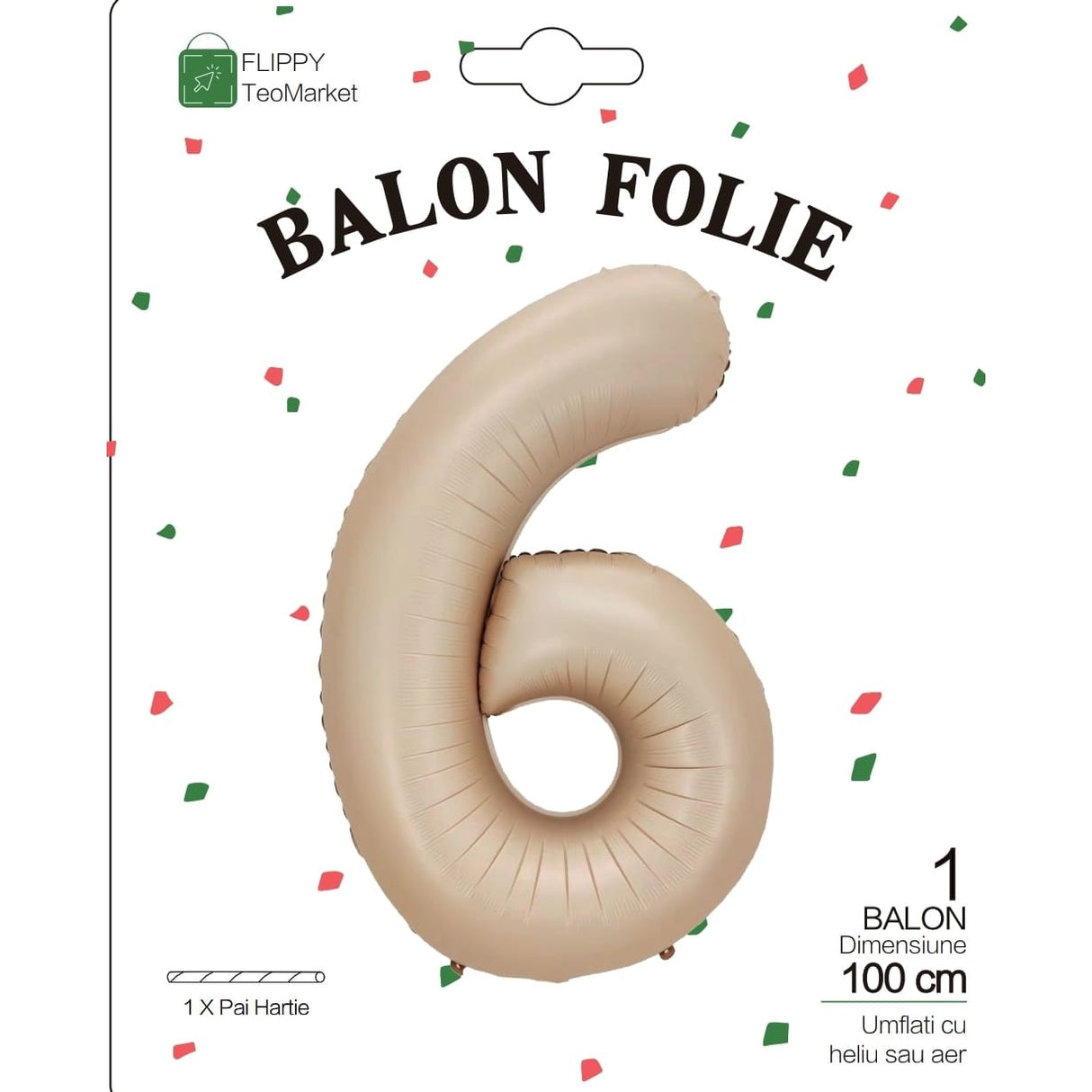 Balon Din Folie Metalizata, Figurina Cifra, Tema Aniversare 100 Cm, Ambalaj Individual, Pai Inclus, Umflare Cu Aer Sau Heliu, Crem