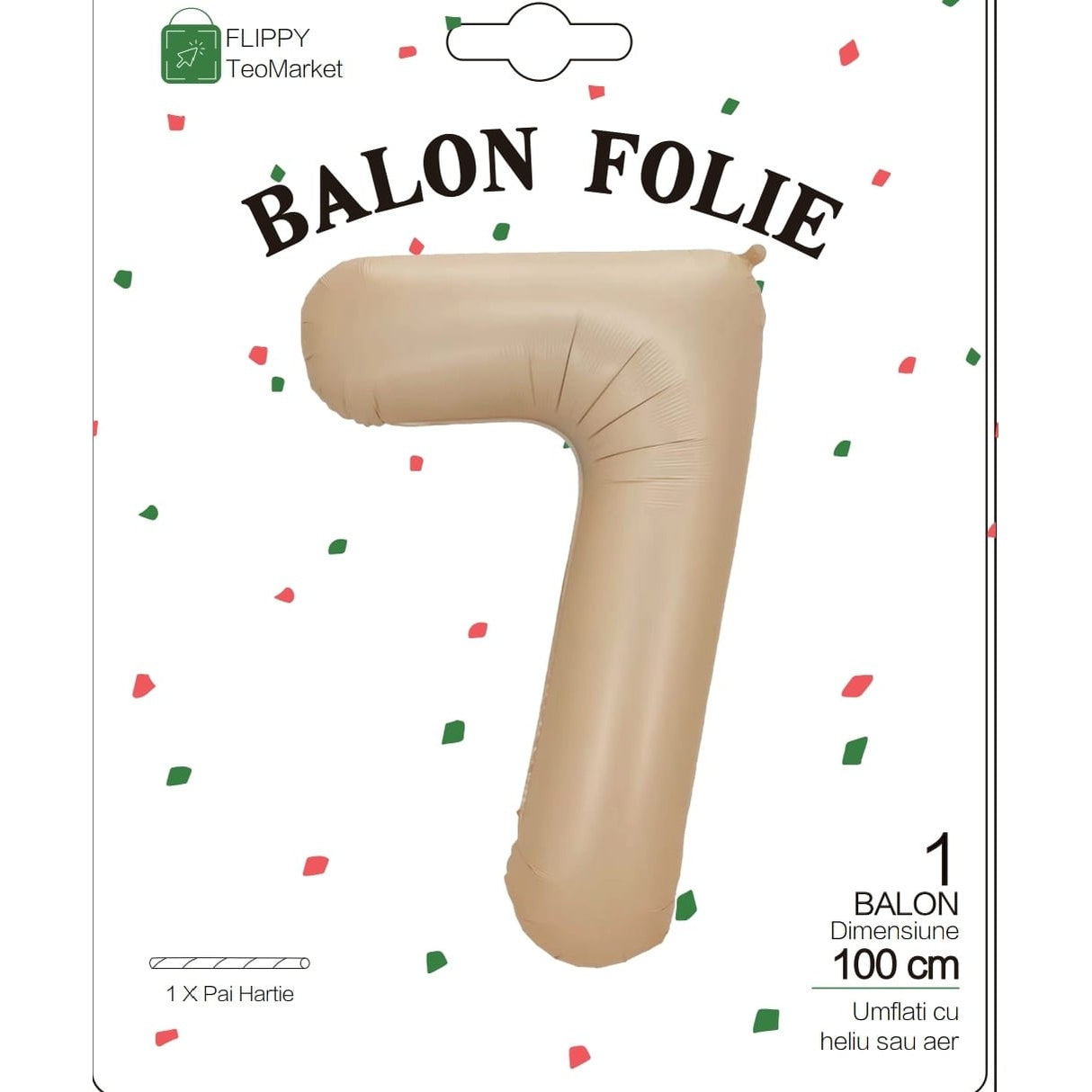 Balon Din Folie Metalizata, Figurina Cifra, Tema Aniversare 100 Cm, Ambalaj Individual, Pai Inclus, Umflare Cu Aer Sau Heliu, Crem