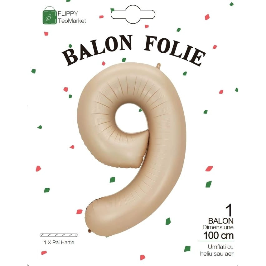 Balon Din Folie Metalizata, Figurina Cifra, Tema Aniversare 100 Cm, Ambalaj Individual, Pai Inclus, Umflare Cu Aer Sau Heliu, Crem